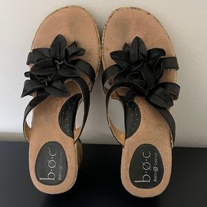 Women's BOC Born Concept Black Thong Sandal with Cork Wedge with Flower 8
